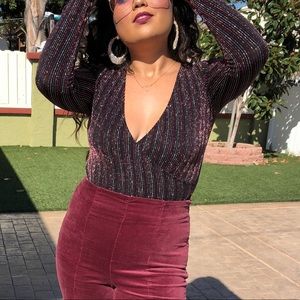 Glitter Striped Long Sleeve Light Weight One Piece